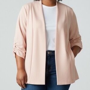 Torrid Pink Ruched Sleeve Open Front Blazer Jacket Plus Size 1 1X Pastel office